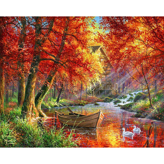 Autumn River and Boat