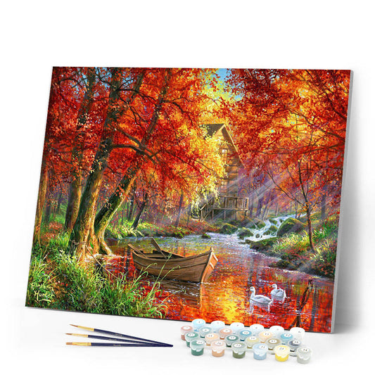 Autumn River and Boat