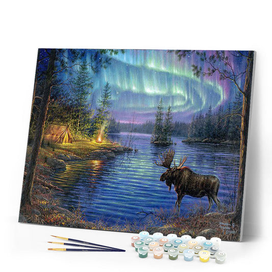 Moose and aurora borealis