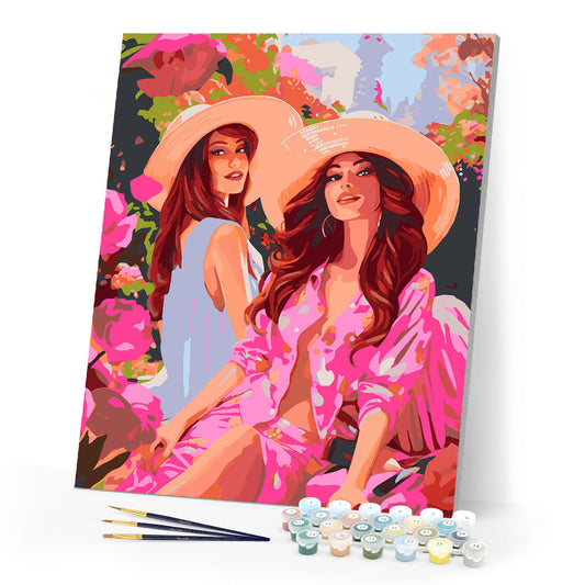 Sisters in a Pink Garden