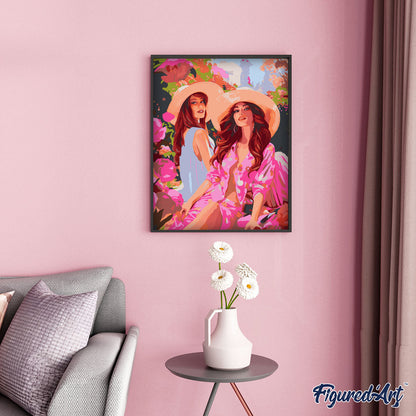 Sisters in a Pink Garden