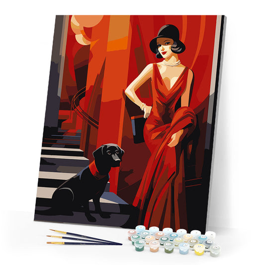Art Deco Woman with her Dog
