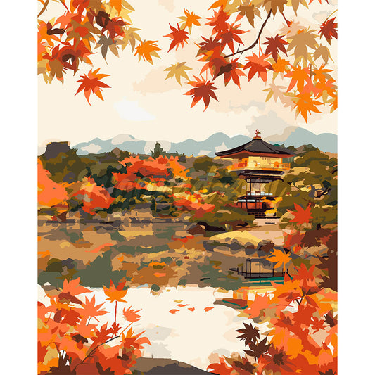 Japanese Temple by Fall Lake