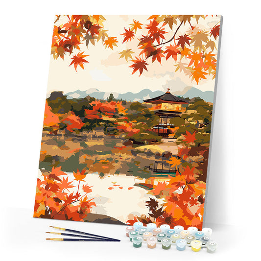 Japanese Temple by Fall Lake