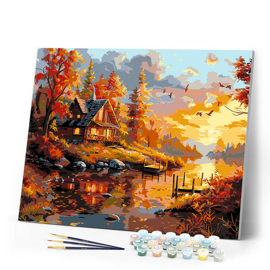 Fall Sunset by the Cabin