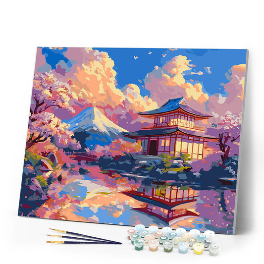 Temple View with Mount Fuji