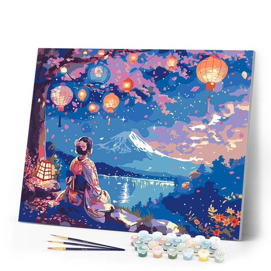 Girl - Lanterns and Mount Fuji