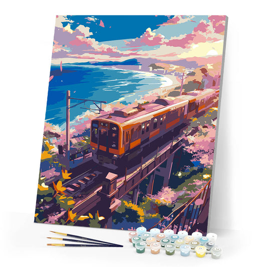 Sakura Railway by the Ocean