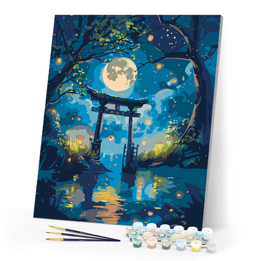 Moonlit Torii and Fireflies