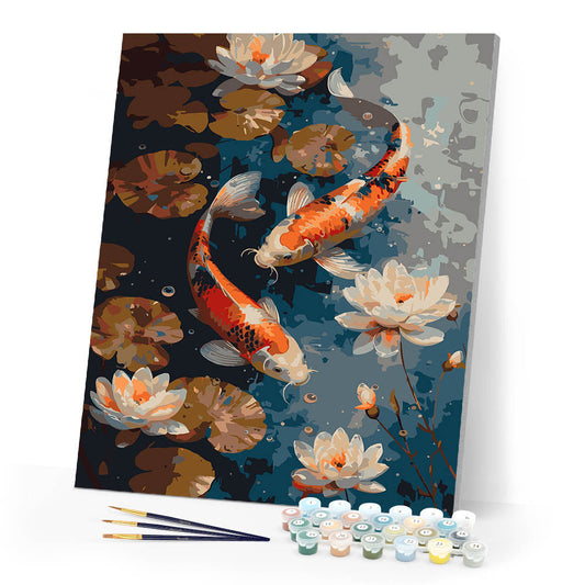 Vintage Koi Carps and Flowers