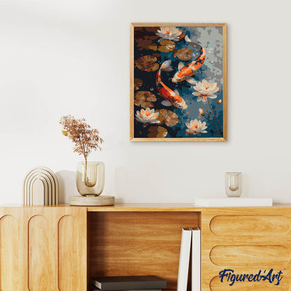 Vintage Koi Carps and Flowers