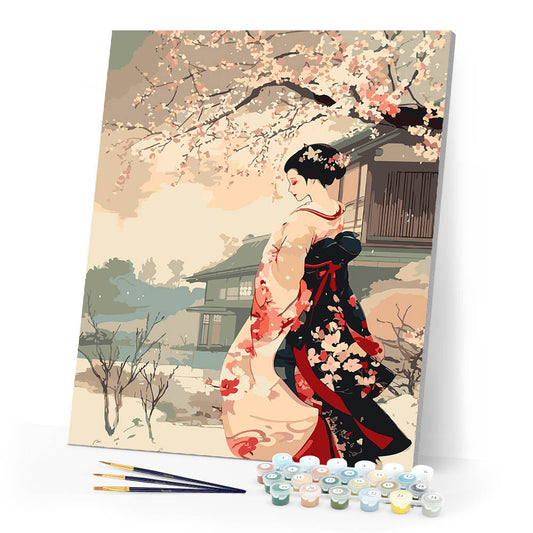 Vintage Winter Geisha Scene