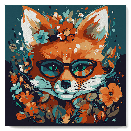 Mini Paint by numbers 8x8 framed - Fantasy fox and flowers