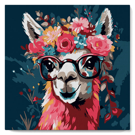 Mini Paint by numbers 8x8 framed - Fantasy llama and flowers