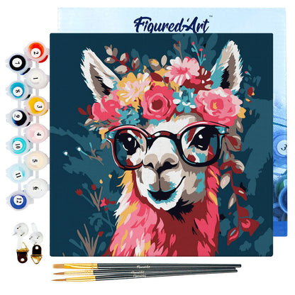 Mini Paint by numbers 8x8 framed - Fantasy llama and flowers
