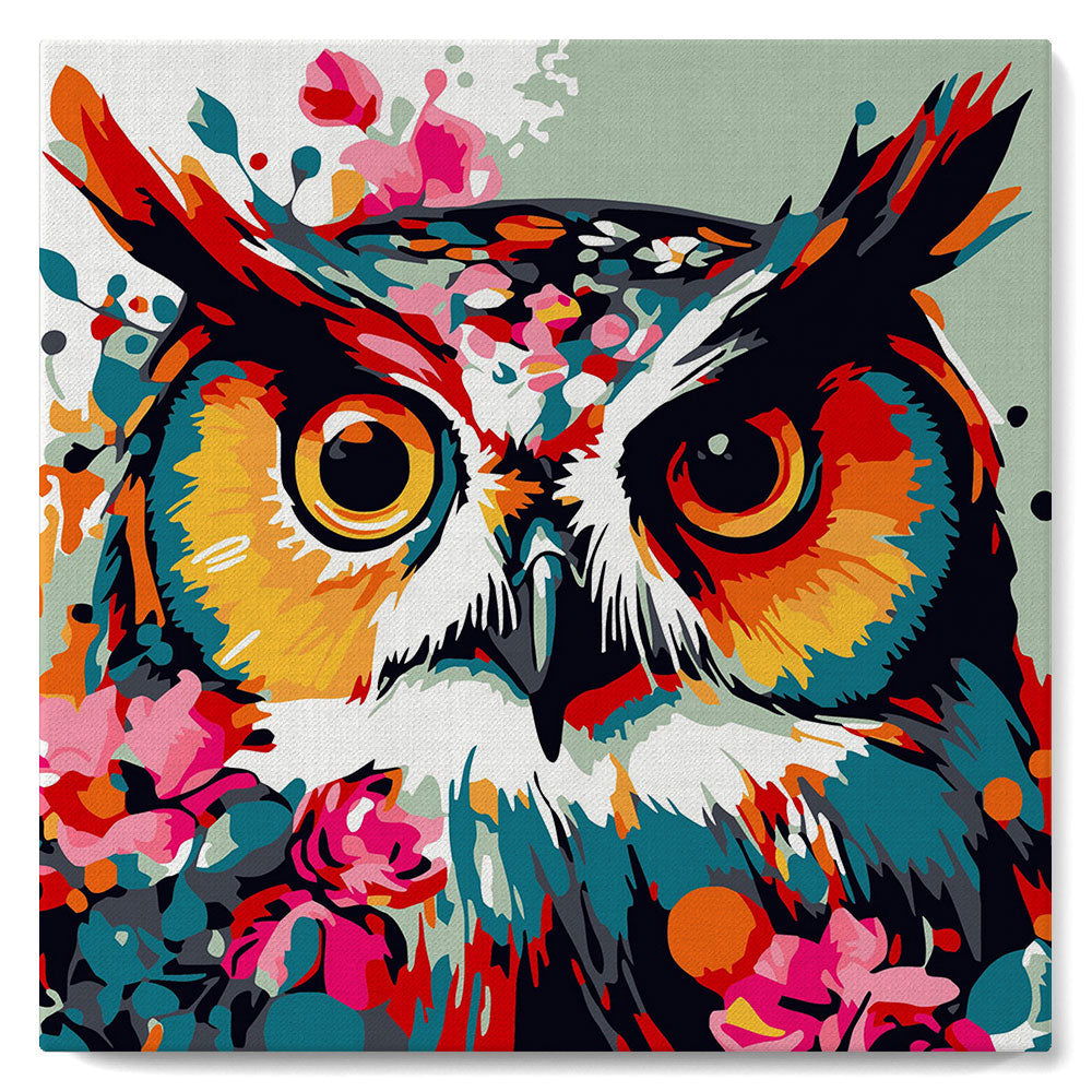 Mini Paint by numbers 8x8 framed - Fantasy owl with flowers