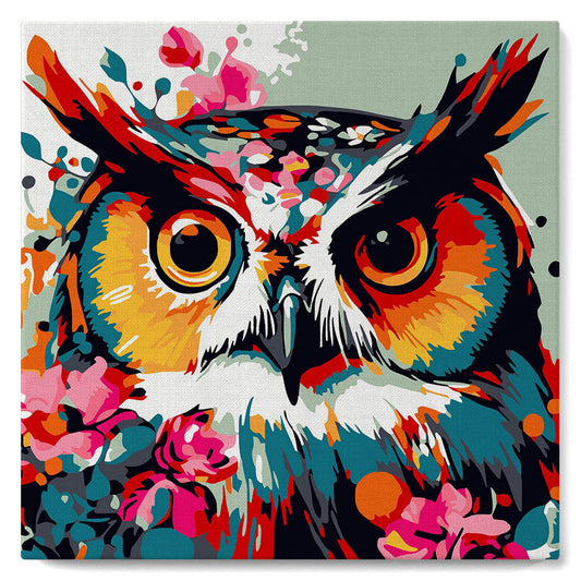 Mini Paint by numbers 8x8 framed - Fantasy owl with flowers