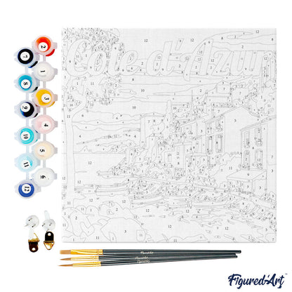 Mini Paint by numbers 8x8 framed - Travel Poster Cote d'Azur