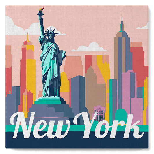 Mini Paint by numbers 8x8 framed - Travel Poster New York Statue of Liberty