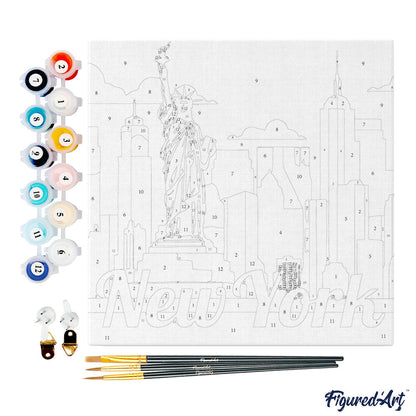 Mini Paint by numbers 8x8 framed - Travel Poster New York Statue of Liberty