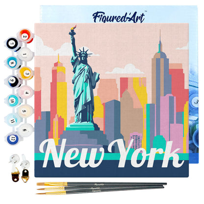 Mini Paint by numbers 8x8 framed - Travel Poster New York Statue of Liberty