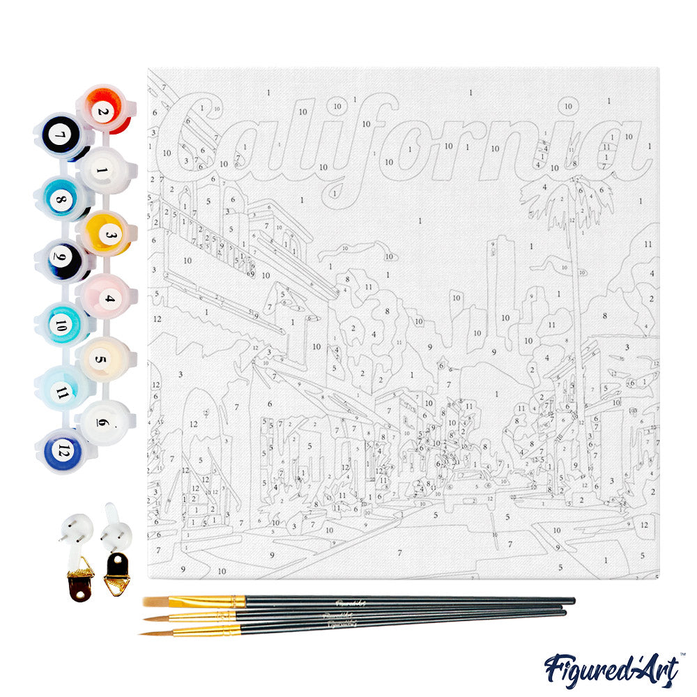 Mini Paint by numbers 8x8 framed - Travel Poster California Street