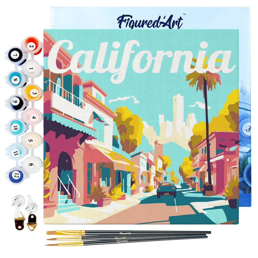 Mini Paint by numbers 8x8 framed - Travel Poster California Street