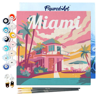 Mini Paint by numbers 8x8 framed - Travel Poster Miami
