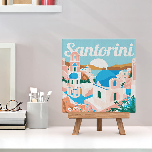 Mini Paint by numbers 8x8 framed - Travel Poster Santorini Sunrise