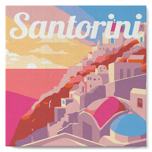 Mini Paint by numbers 8x8 framed - Travel Poster Santorini Sunset