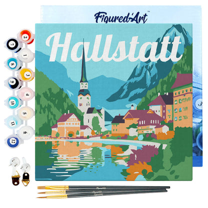 Mini Paint by numbers 8x8 framed - Travel Poster Hallstatt