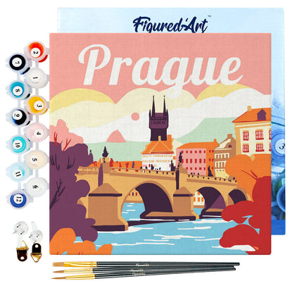 Mini Paint by numbers 8x8 framed - Travel Poster Prague