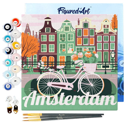Mini Paint by numbers 8x8 framed - Travel Poster Amsterdam