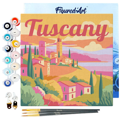 Mini Paint by numbers 8x8 framed - Travel Poster Tuscany Spring