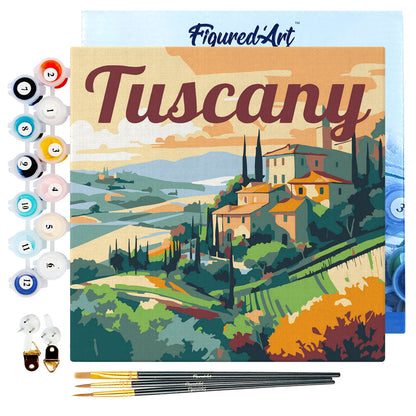 Mini Paint by numbers 8x8 framed - Travel Poster Tuscany Summer