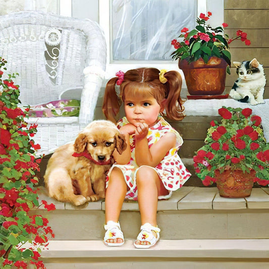 Little Girl And Her Dog
