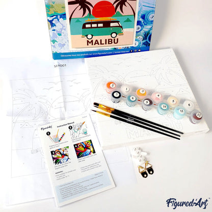 Mini Paint by numbers 8x8 framed - Travel Poster Malibu
